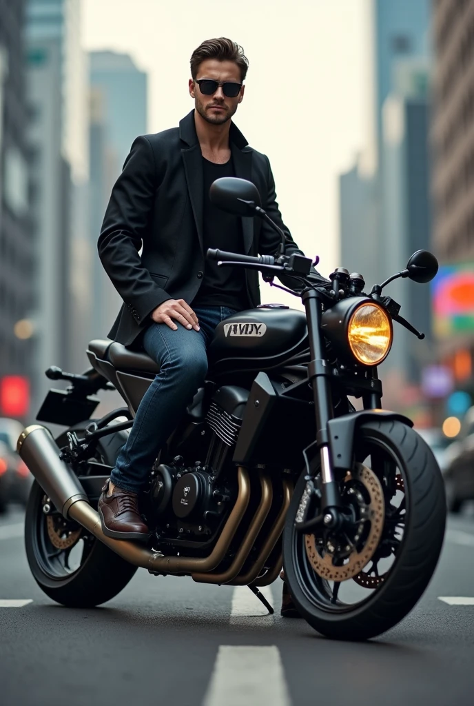 Fashion style for men with black pant and bike