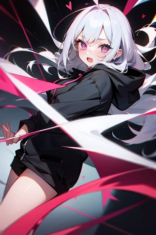 us ,masterpiece,1 girl,Alone ,heart-shaped pupils,open mouth,hoodie,, stationary restrictions,