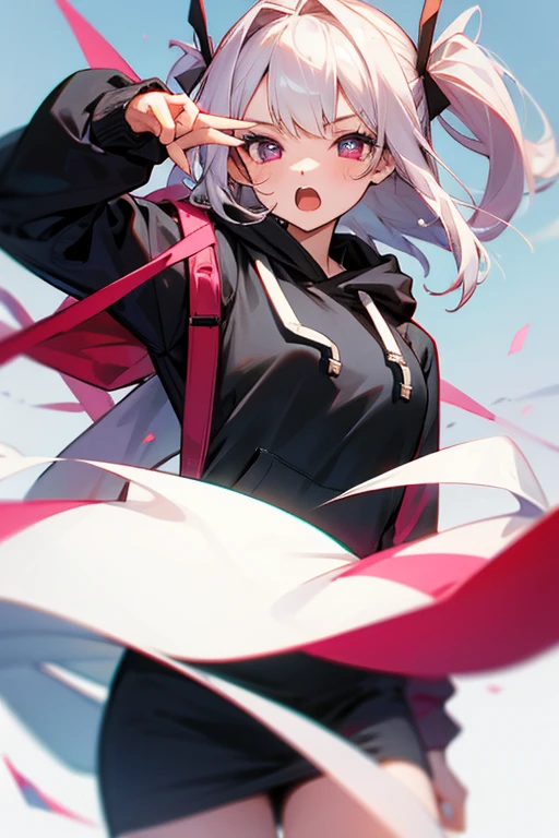 us ,masterpiece,1 girl,Alone ,heart-shaped pupils,open mouth,hoodie,, stationary restrictions,