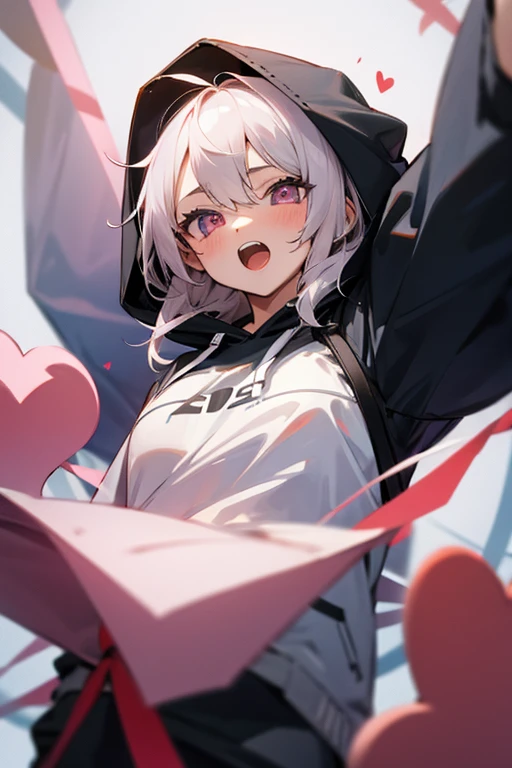 us ,masterpiece,1 girl,Alone ,heart-shaped pupils,open mouth,hoodie,, stationary restrictions,
