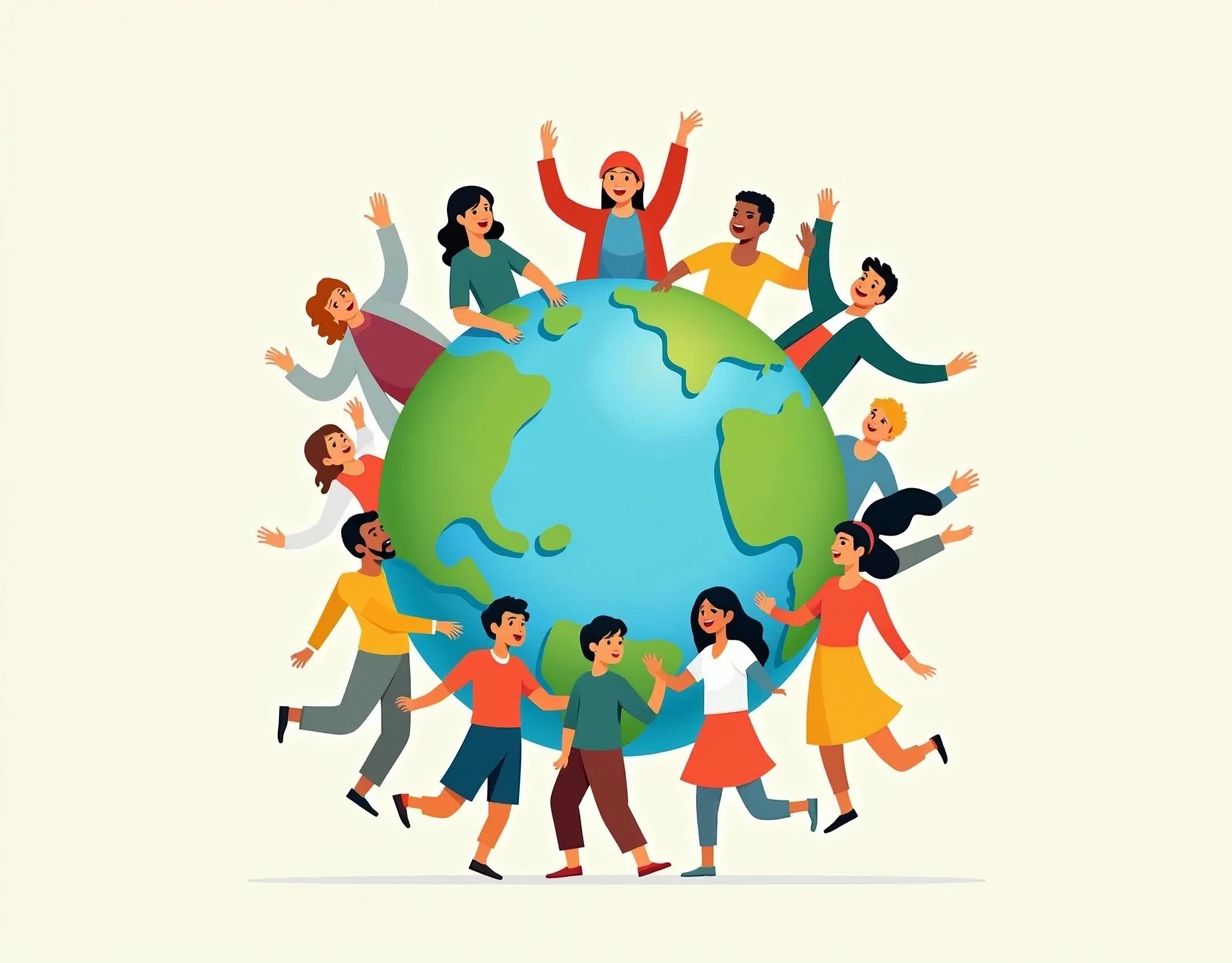 the earth surrounded by lots of people, flat design