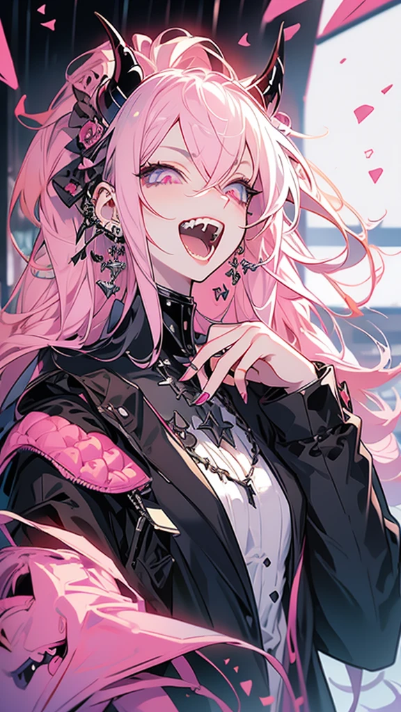 Black wings and black dress、And a pink haired anime girl, Gothic Maiden Anime Girl, Devil Anime Girl, Anime Style 4k, 8K high quality, detailed art, Detailed digital anime art, Nightcore, Detailed Anime Character Art, Beautiful Anime, Detailed anime art, Detailed anime artwork, 4k anime wallpaper, Anime fantasy artwork, Beautiful Anime女性
