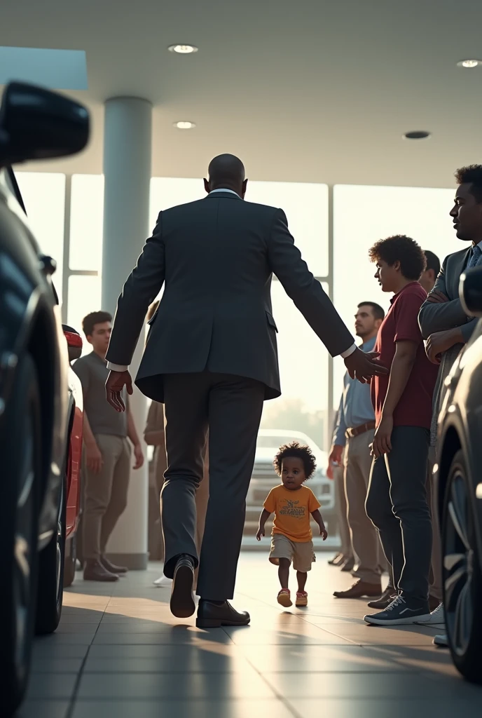 black child being thrown out of a car dealership