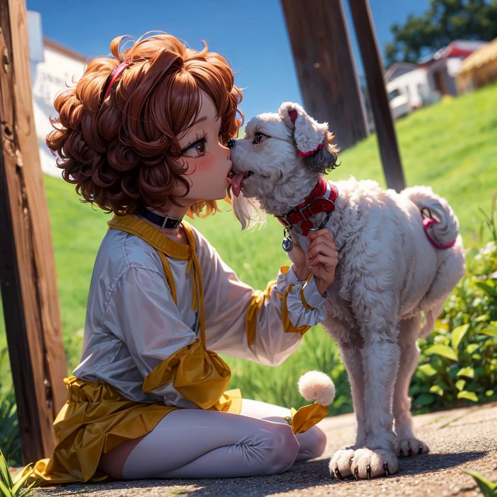 Toy poodle licking its paw,”Party in Ibiza”のロゴ