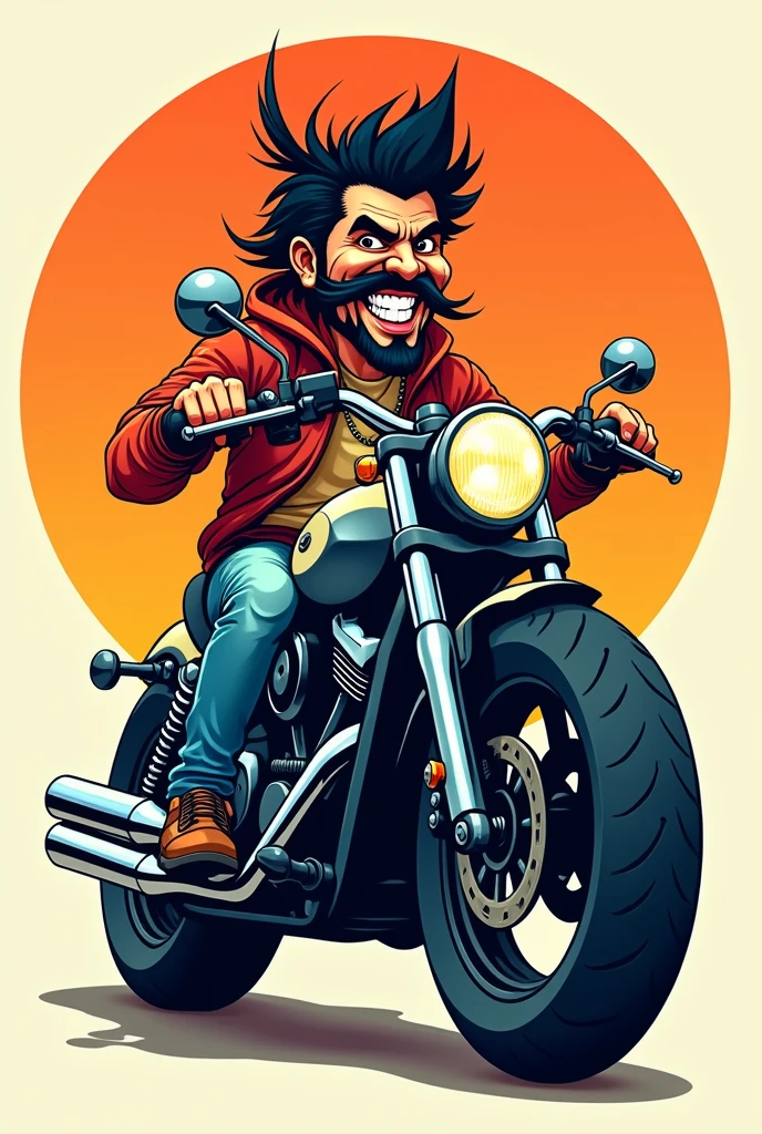 A crazy Indian in the logo style, on top of a motorcycle.