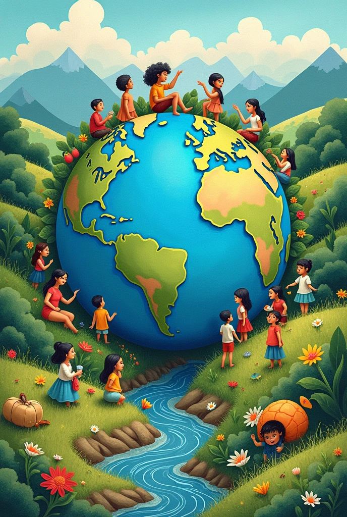 drawing about earth as our home with people