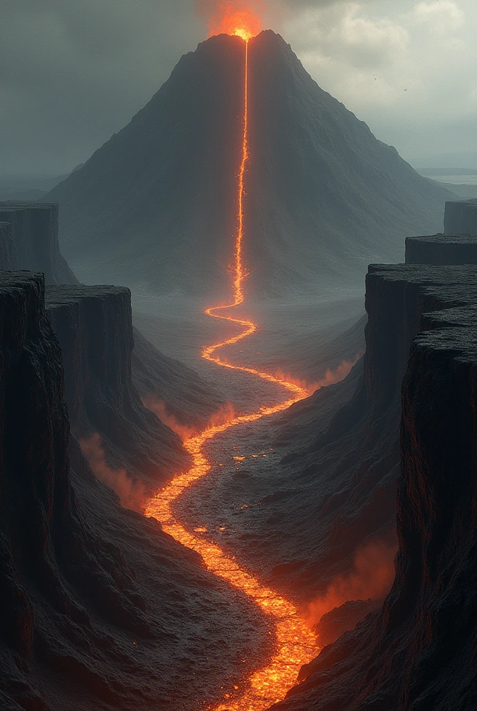 was looking at Sauron&#39;s Road, that goes from Barad-dûr to Sammath Naur, the Fire Chambers. coming out of the huge western gate of the dark tower, the road passed over a deep chasm via a wide iron bridge and then, entering the plain, continued for about a league between two smoking crevices, and thus reached a long sloping walkway that led up the eastern slope of the Mountain. after, making a curve and going around the entire circumference from south to north, she finally went up,