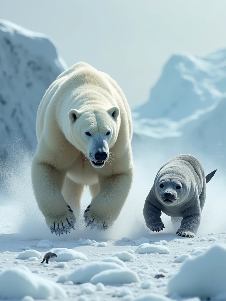 Polar bear chasing seal