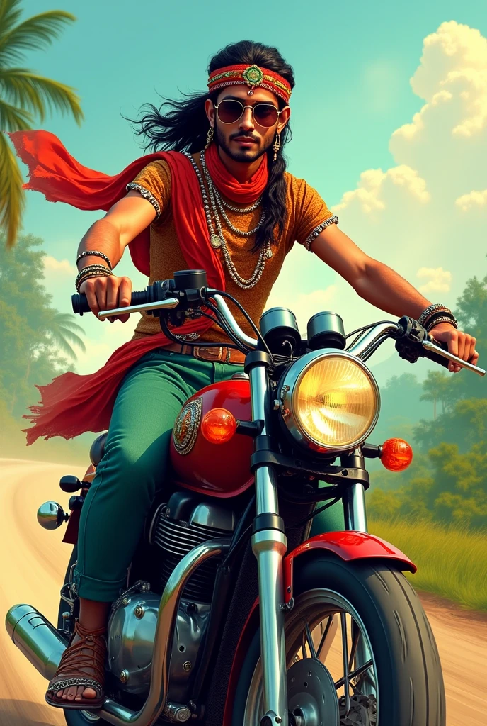 An Indian in style on a motorcycle.