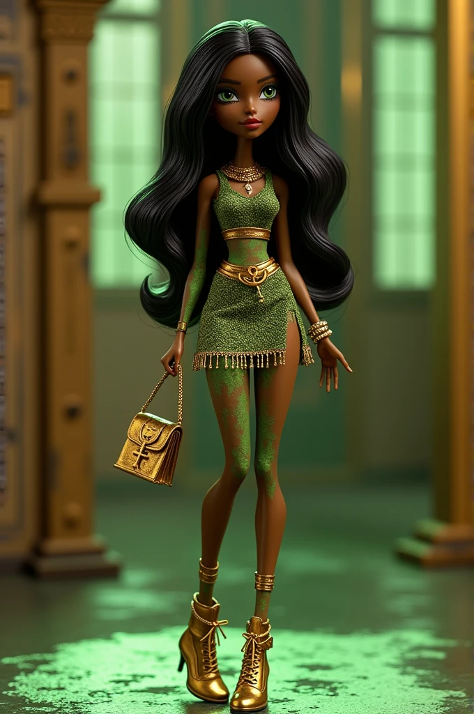 Masterpiece, high quality, African, full body, female, brunette skin, wizard, wizard, details, laboratory, game avatar, realistic, seductive, smart bikini avocado color girl girl 15 years old small breasts beautiful,wonderful,princess high quality realistic straight black hair with bangs, back to viewer, with rounded nadegas,look over shoulder