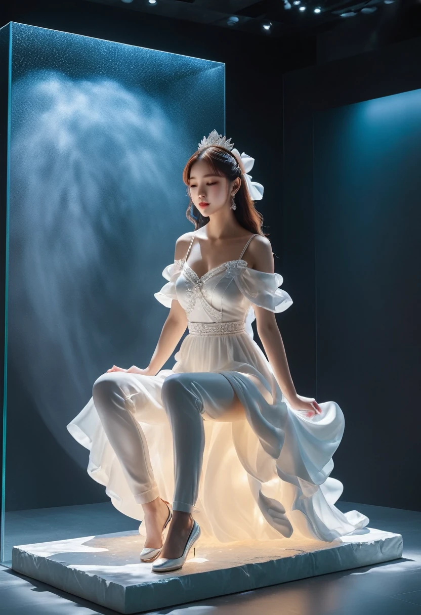 exit Sculpture,exit,Practical,1 girl,Hair accessories,Long-range shooting,Pure whitening skin,Cinema Lighting, whole body, Small clothes, Open your legs, exhibit, Lift her legs and spread them apart..