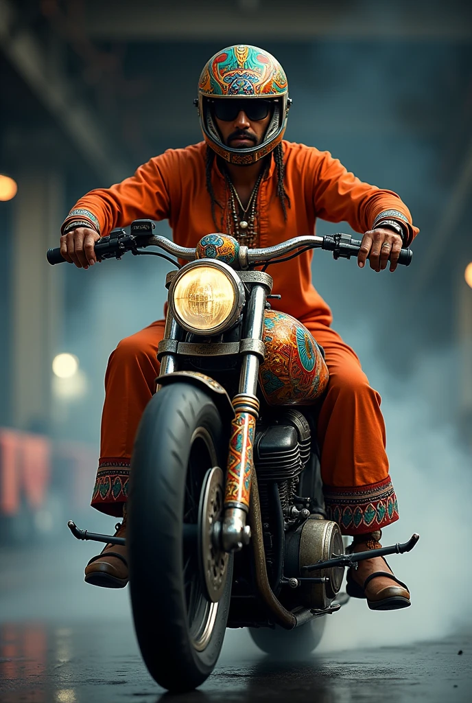 An Indian in style on a drag bike.