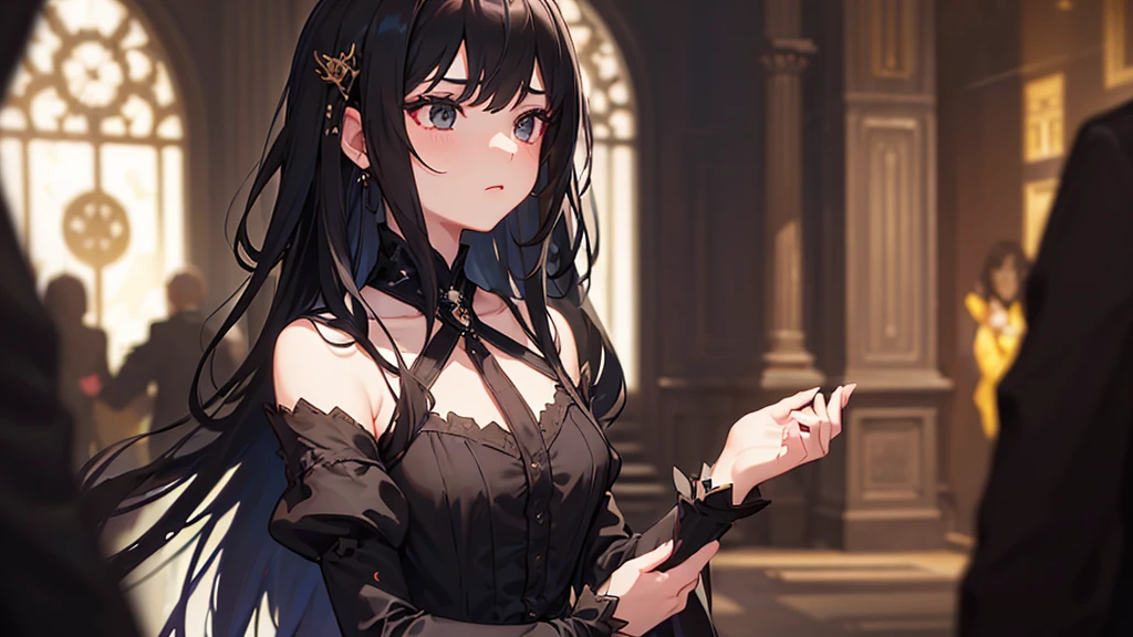 (sharp focus:1.2), 1girl, wearing (little black tdress:1.2) at a (gala:1.2), (moody lighting:1.2), depth of field, bokeh, 4K, HDR. by (Alphonse Mucha:1.1).