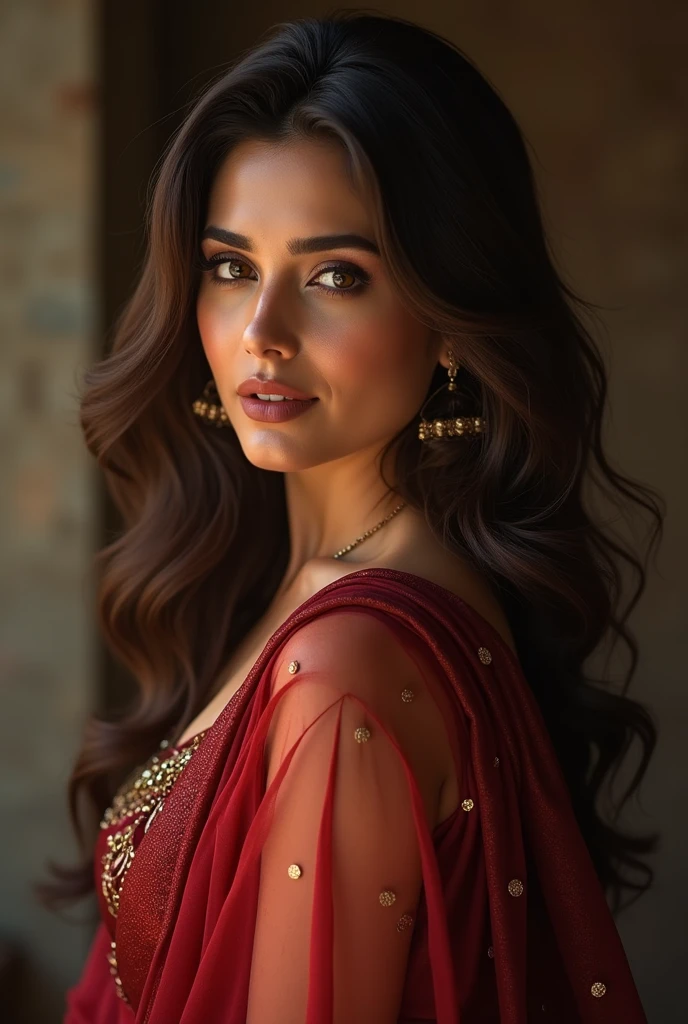 huma qureshi Indian beautiful woman sexy size hour glass figure, (wearing tight shiny satin kurta), (glossy satin clothes) transparent sleeveless, tight Divine satin Dupatta Dress, eye contact camera view, different style standing position, different style hairstyle, bright eyes, thin eyebrows, fair skin, blushing cheeks, background and location, ultra realistic skin texture, head to Thai close up view, smile face, shadow lighting effect