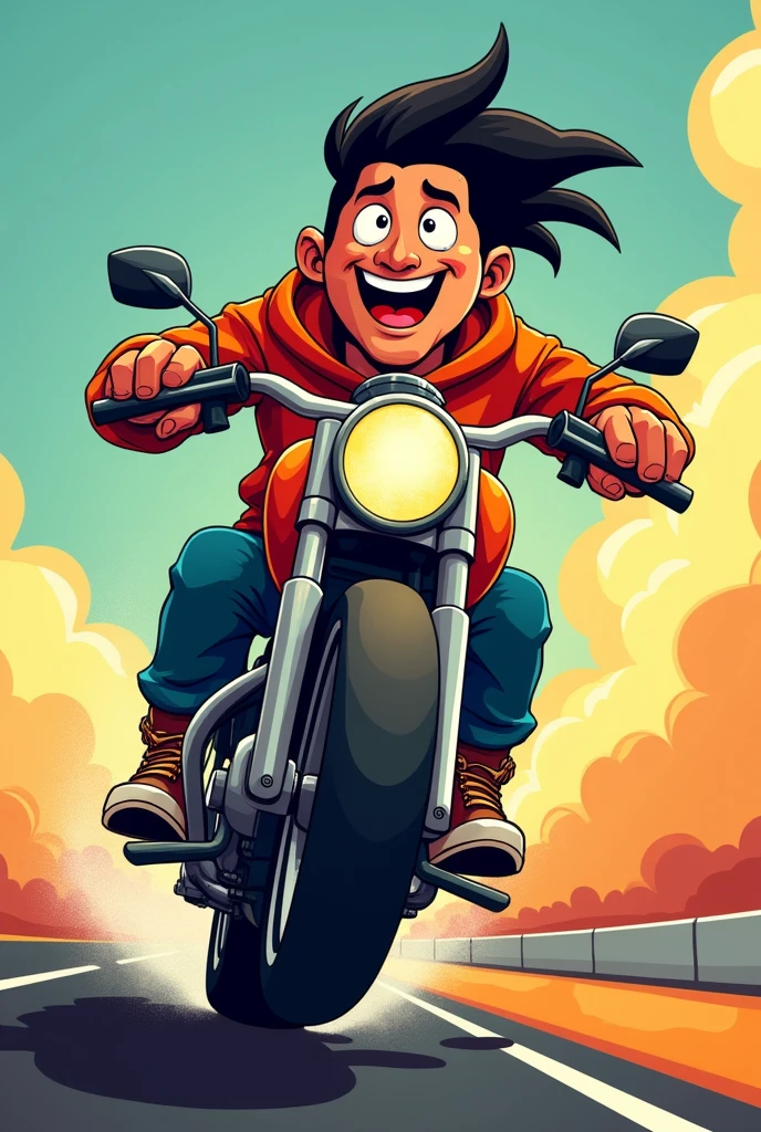 A cartoon-style Indian on top of a drag bike.