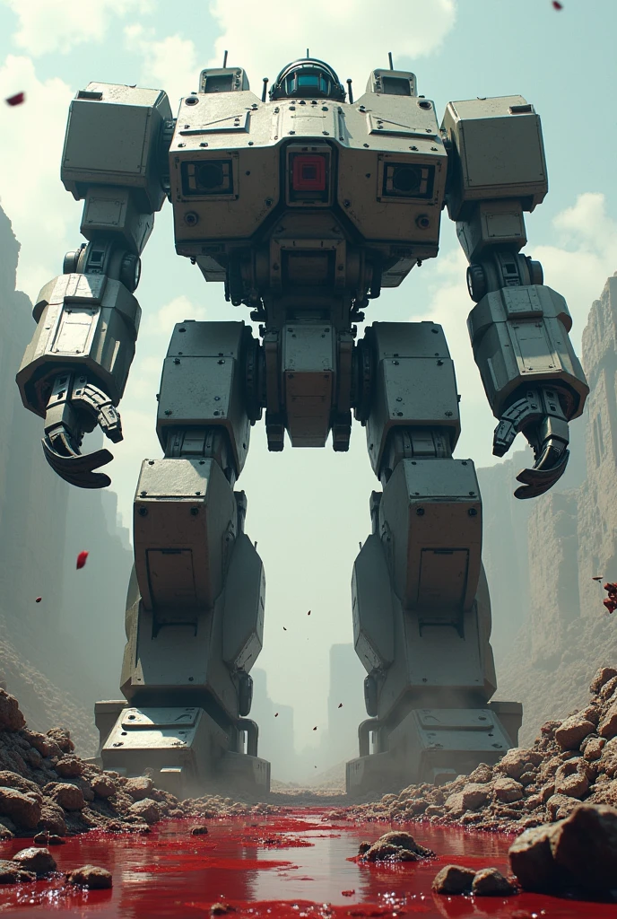 big robot feet tread blood on the floor