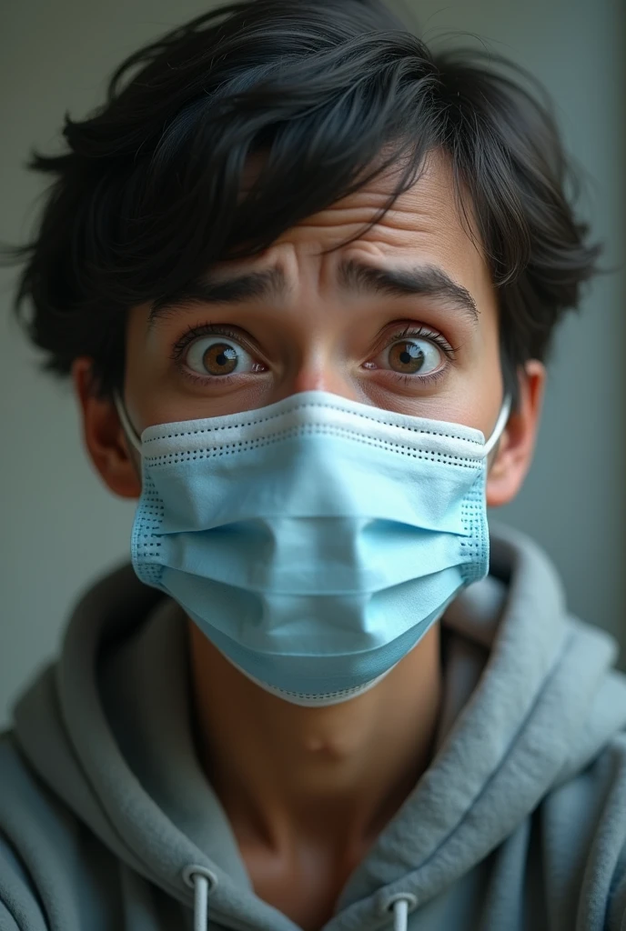 A confused person wearing a mask