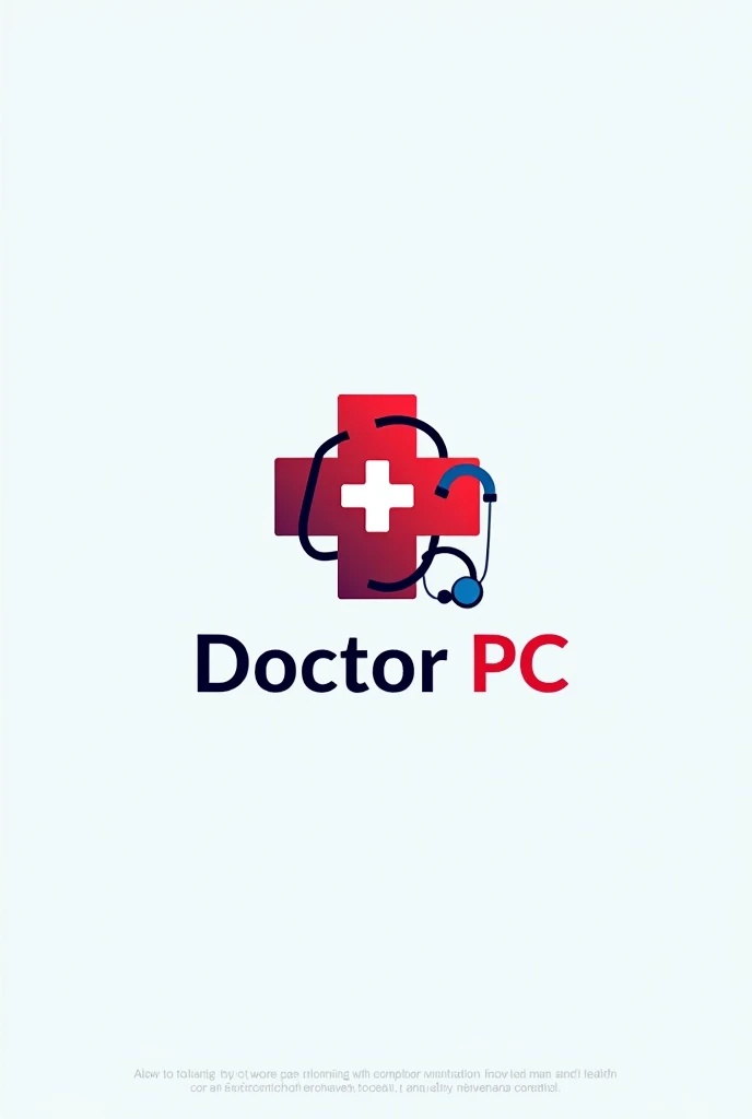 A logo that combines medical and IT elements, reflecting the name "Doctor PC". It could include a computer with a red cross (health symbol) on the screen or a stethoscope around the computer, With the name "Doctor PC" in clear and modern letters.