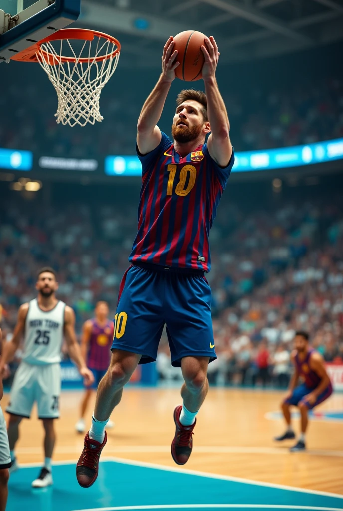 Take a photo of Messi playing basketball