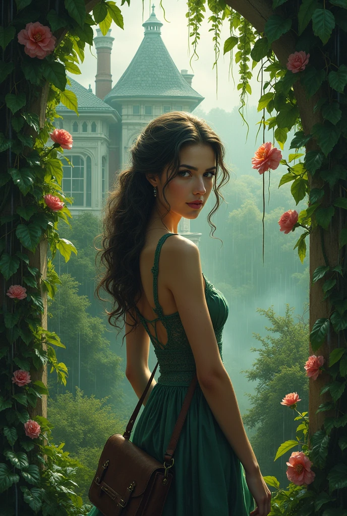 A beautiful woman, house, Uniforms, bag, rain,color，The Jungle Book，Magic Surround，Magician