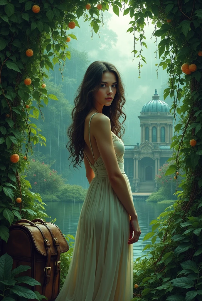 A beautiful woman, house, Uniforms, bag, rain,color，The Jungle Book，Magic Surround，Magician