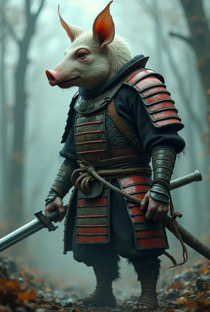 (RPG: 1.2)Hybrid of an anthropomorphic pig and a zombie with Japanese-style samurai armor
