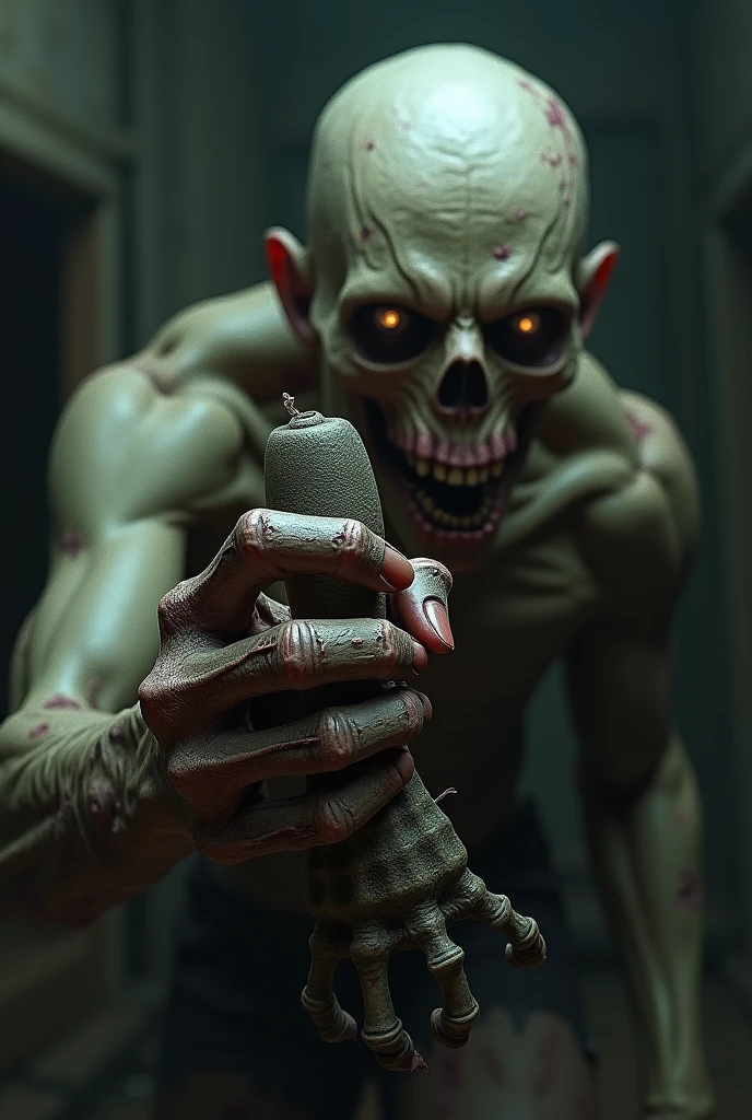 Zombie man's hand with dildo in his hand