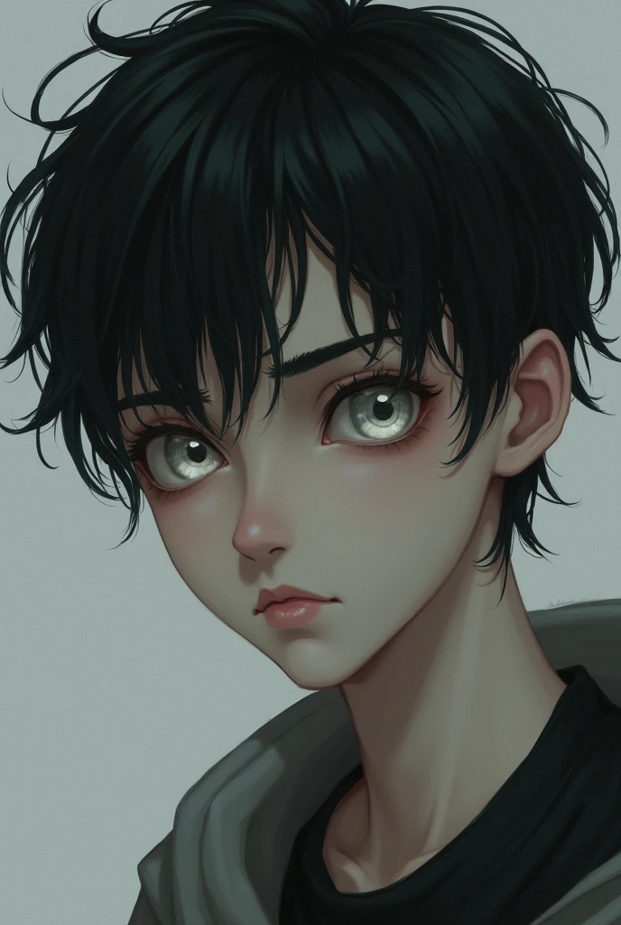 Male Teenage Character, pale skin, light eyes dark hair straight unkempt