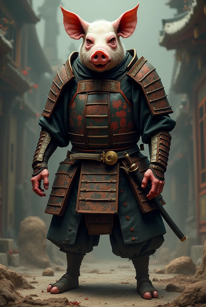(RPG: 1.2)Hybrid of pig and a zombie with Japanese-style samurai armor