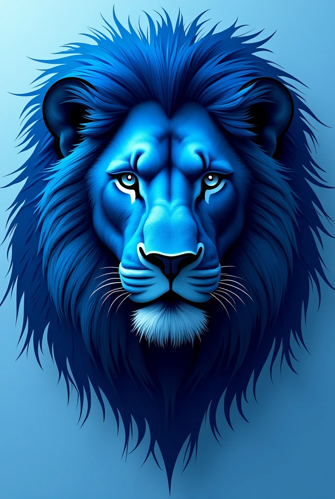 Imposing surreal abstract lion face logo type indigo blue color in first dimension