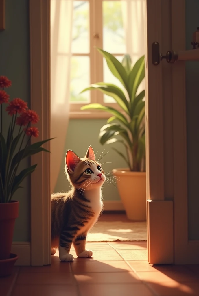 A cat calling out to its owner inside the house