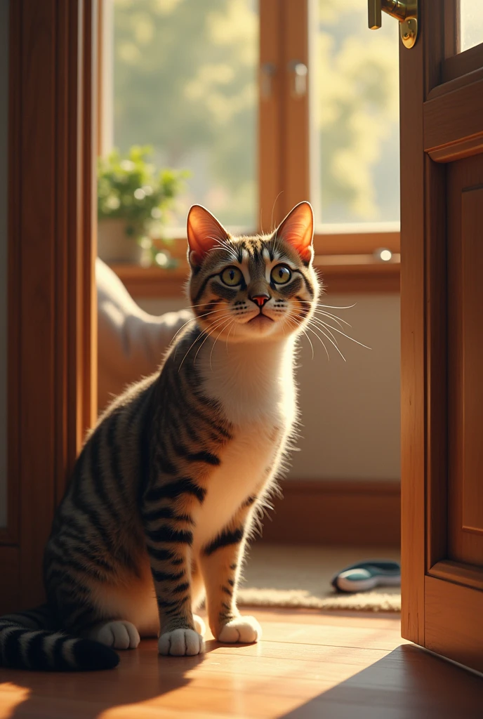 A cat calling out to its owner inside the house