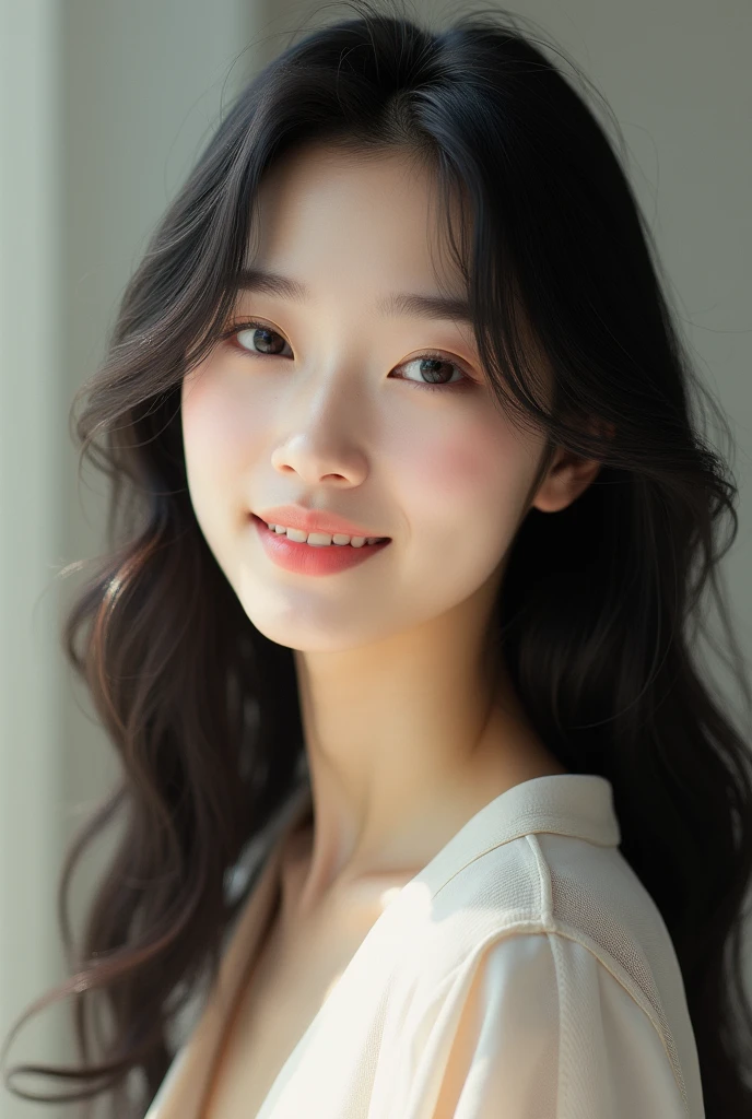Cute woman smile peace long black hair Korean style