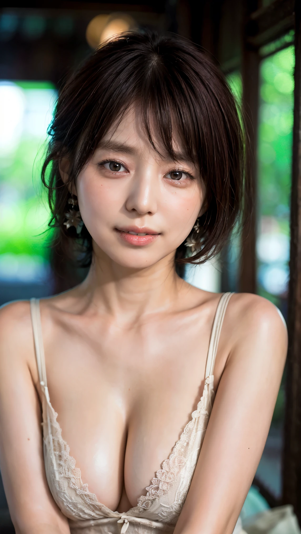 ((50 years old, Japanese women)), 1 person, , Full body portrait, Very large breasts, Short Bob Hair, Completely naked, Nipples, Ecstatic expression), Fair-skinned, Glossy Lips, skinny, Body Type, Delicate and sexy collarbone, Highest quality, RAW Photos, Realistic, face, Incredibly beautiful, cute, Depth of the written border, High resolution, 超detailed, detailed, Very detailed, extremely detailed eye and face, Sharp pupils, Sharp focus, Cinema Lighting, NSFW, Having sex