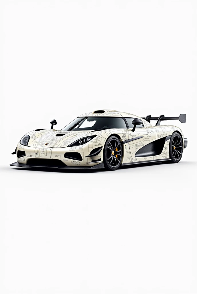 Koenigsegg Gemera with schematics, background is solid white.