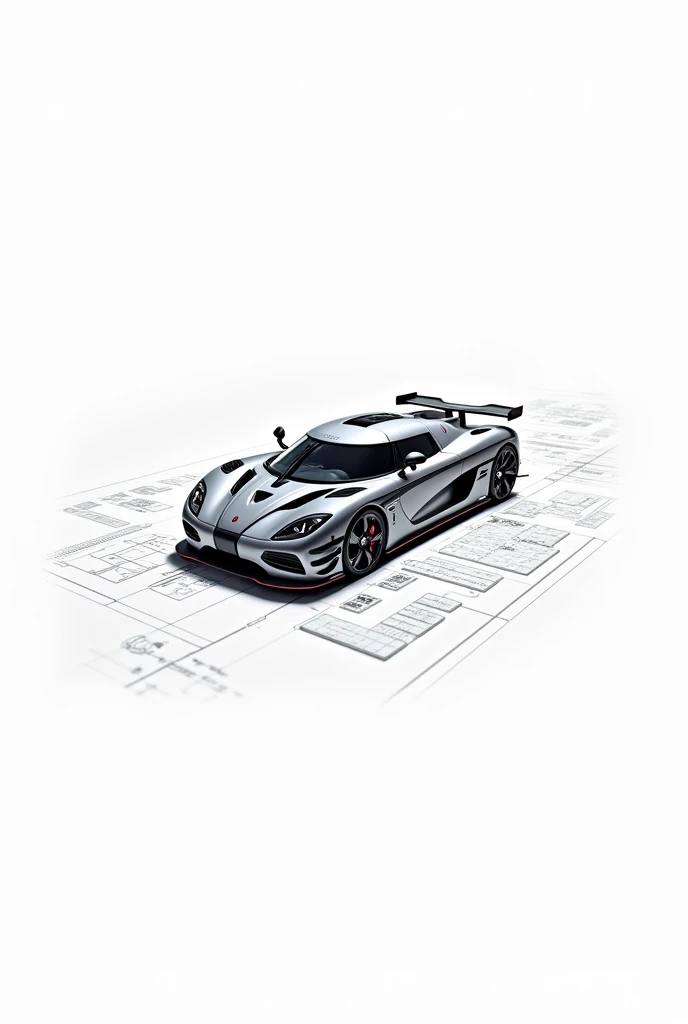 Koenigsegg Gemera with schematics, background is solid white.