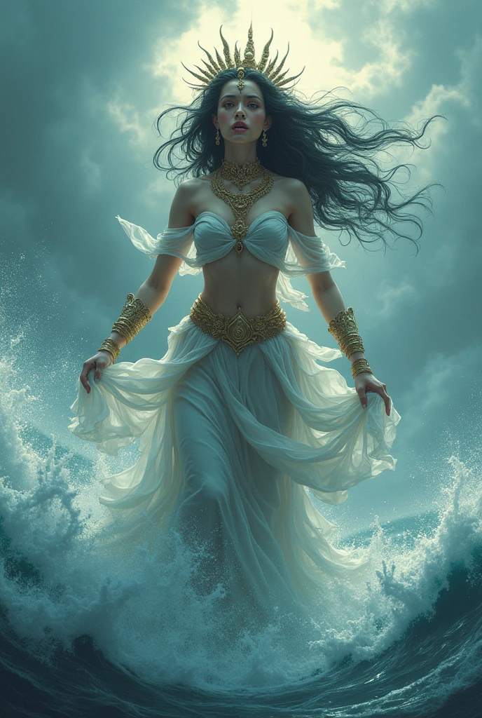 Nang Phisuea Samudra From Phra Aphai Mani Showing anger in the middle of the sea because her husband is disappear
