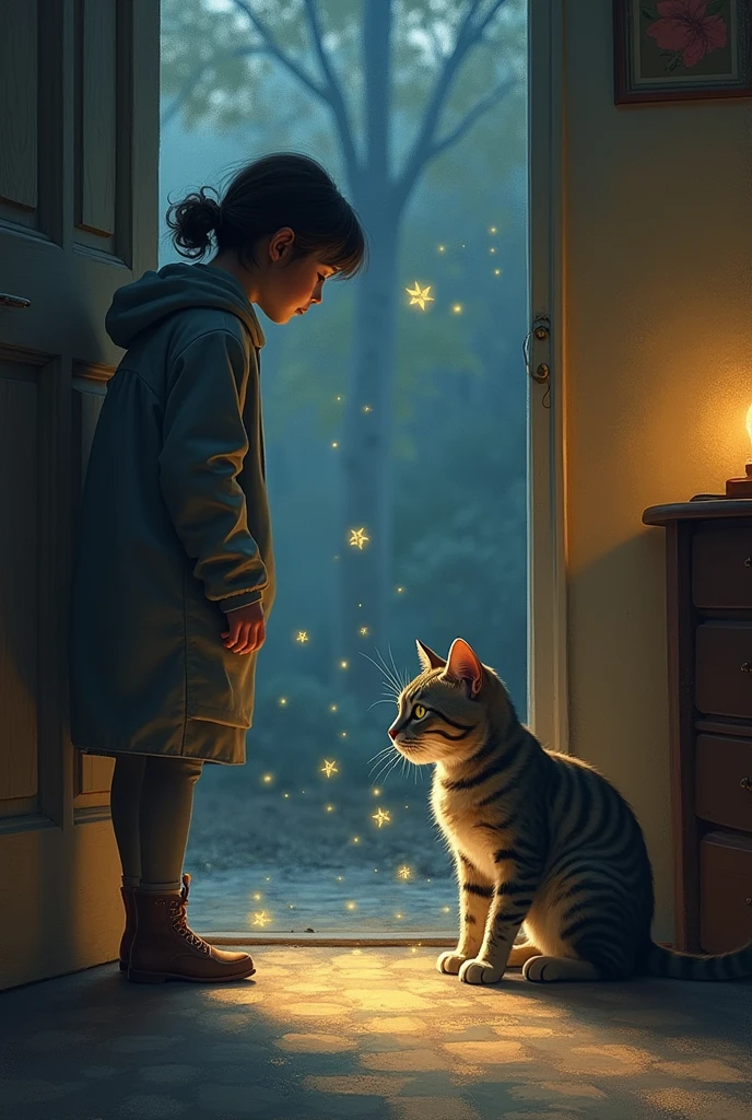 A human being called by a cat in the house