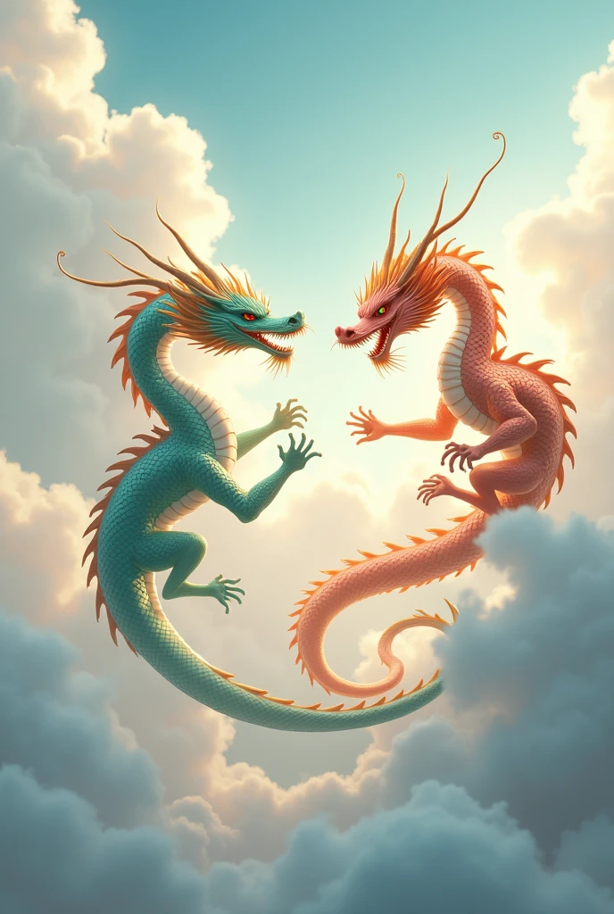 Two dragons circling in the sky, auspicious and auspicious scene