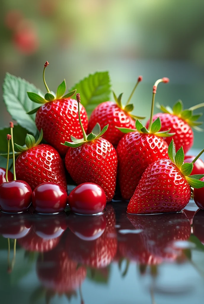 strawberries, cherries and water