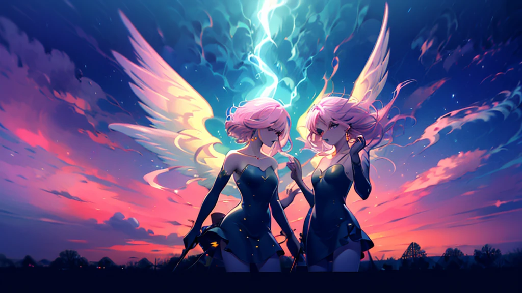 (Exquisite and beautiful、A masterpiece with attention to detail, High quality and high resolution),(A cute and delicate illustration of a pure and clear face drawn with thin lines and beautiful pastel colors.),Background of beautiful flying sky lanterns in the sky on a sparkling starry night、A fairy flying happily in the sky,A fairy with beautiful fairy wings growing from its back, Wearing a frilly dress with an open neckline and knee-high socks decorated with lace, Ruffles and ribbons, corset.,She is wearing a tiara, necklace, Earrings and bracelets.,(Fair skin, A fairy with pale pink cheeks and short eyebrows, A small toothless mouth and plump pink lips, Beautiful Eyes, And quite large, Fluffy bust.),Lanterns fly up into the sky and the moon, You can see stars and shooting stars,Vibrant watercolor colors, Striking colors, Dynamic angle,Cute Dream,