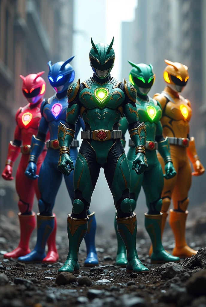 (photorealism:1.2), evil Red Power Ranger, evil Blue Power Ranger, evil Green Power Ranger, evil Yellow Power Ranger, Evil Pink Power Ranger, evil silver Power Ranger