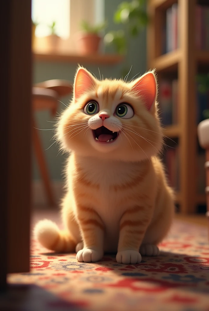 in house、A cat calling out to its owner from behind
