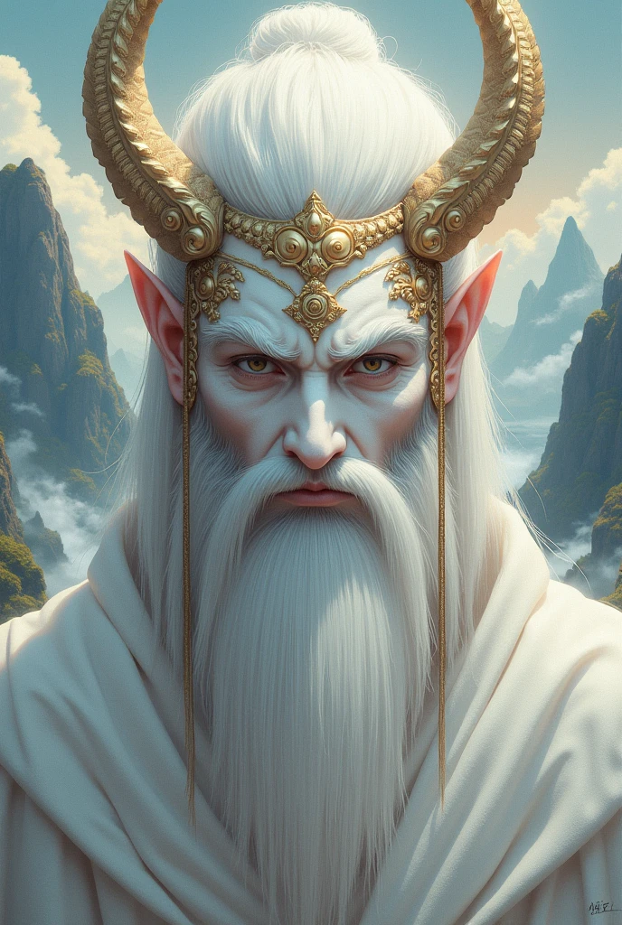 masterpiece, Close-up of a gray-haired man wearing a white mask, Beautiful character painting, Guvitz, Guwiz style artwork, White-haired god, Yang Jian, Epic and beautiful character art, Amazing character art, Fan Qi, Wu Zhun Shifan, Gu Vitz from Pixiv Art Station, antique, Mountains and rivers