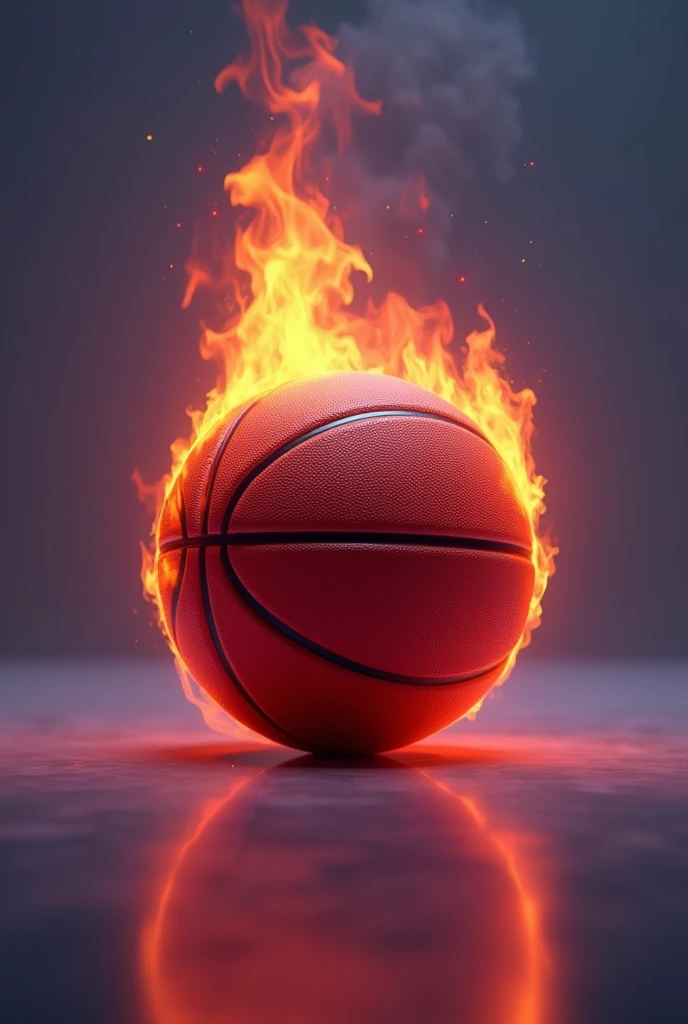 basketball ball on fire with antagonistic colors minimalist futuristic