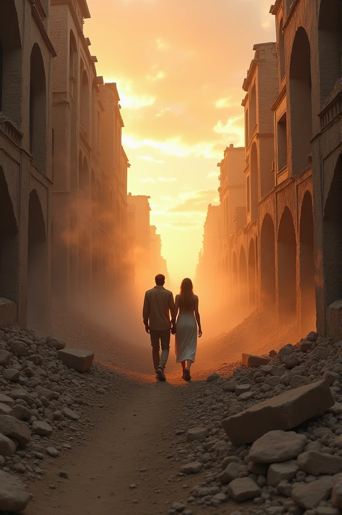 **Among Rubble and Shadows**

In a desert world, without sun or stars,  
A couple walks, between ruins and footprints,  
His hands cling, In the midst of chaos,  
They are the last spark, in a sky so low.  

The wind whispers with cold lament,  
They take away your dreams, like fragile breath,  
But they move forward, with sure step,  
Seeking refuge in this dark hell.  

The earth breaks, the shadows rise,  
But in their eyes, hope rests,  
Together they face the uncertain and feared.,  
His love is the beacon that guides the lost.  

Between flames and dust, build their faith,  
Where everything is ash, They sow a what,  
A reason, a future, in the middle of the end,  
Where everything breaks, They are the jasmine.  

Whispers of fear travel through the wind,  
But in their embraces they find sustenance,  
Even if the world collapses and the sky breaks,  
In their love they find what the world fears.  

Time is running out, the night is eternal,  
But together they resist, their union does not get sick,  
They are two hearts beating in the dark,  
Where the cold rules, They are the whisper.  

There is nothing left, except them, so firm,  
Two souls that shine in a groaning world,  
Y In the midst of chaos, between ruins and shadows,  
They are the echo of what is never named.  

The apocalypse devours the past,  
But their love is eternal, will never be eradicated,  
They are the spark, the flame that never goes out,  
Even if everything is lost, His love is not embalmed.  

And so time goes on, in its cruel outcome,  
But they walk, without fear of failure,  
Porque in the middle of the end, when everything ends,  
His love is the world that never wears out.  