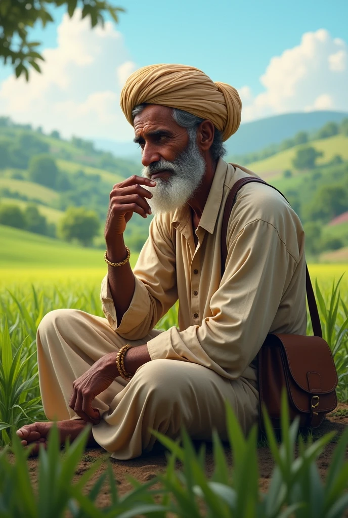 A indian farmer very deep
thinking