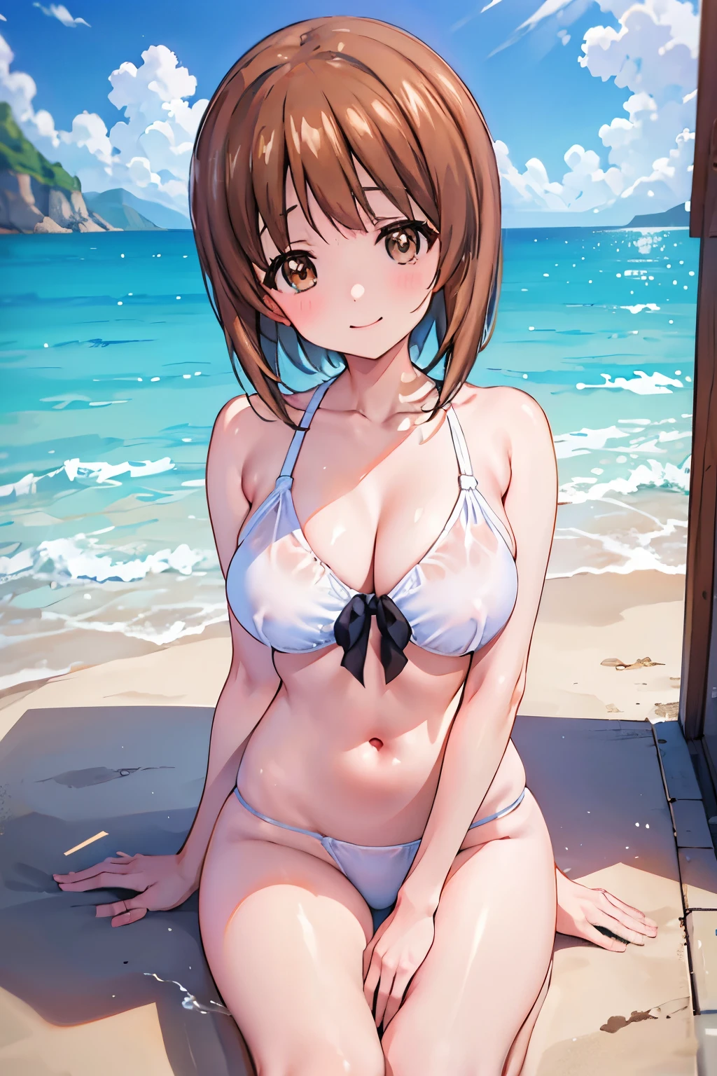 NSFW, Soft cream, cute, Pitiful, Girl, short hair, Beach House, Swimwear, counter, Fast food clerk, Fast Food Worker, Misaka Mikoto, 1girl, black choker, uhd, retina, masterpiece, ccurate, anatomically correct, textured skin, super detail, high details, high quality, best quality, highres, 4K