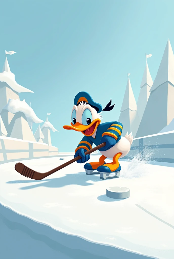 donald duck playing minimalist ice hockey