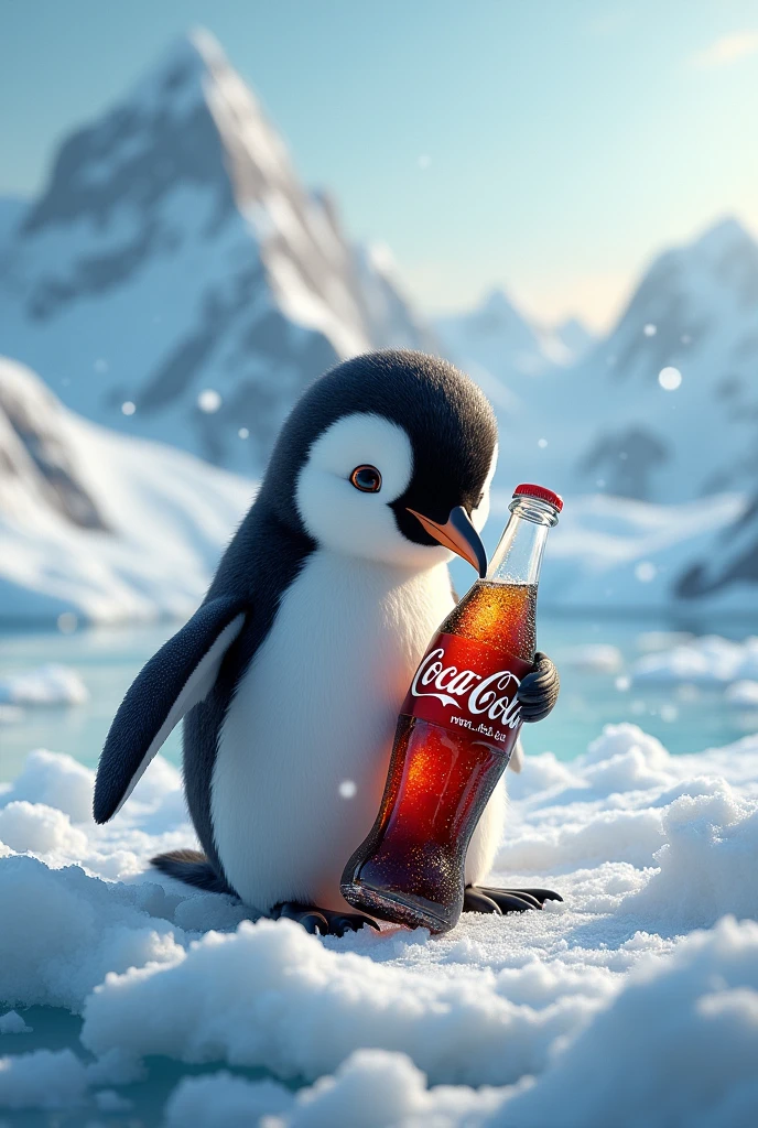 Penguin drinking Coca Cola Very cold